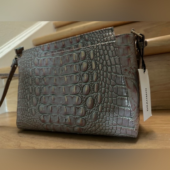 New Brahmin Hillary Croc-Embossed Leather Crossbody Bag Serenity Ombre Melbourne - Picture 3 of 6